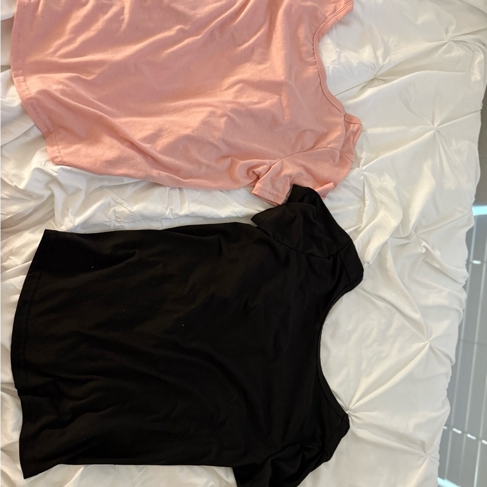 SHEIN Pink and Black Short Sleeve Tees